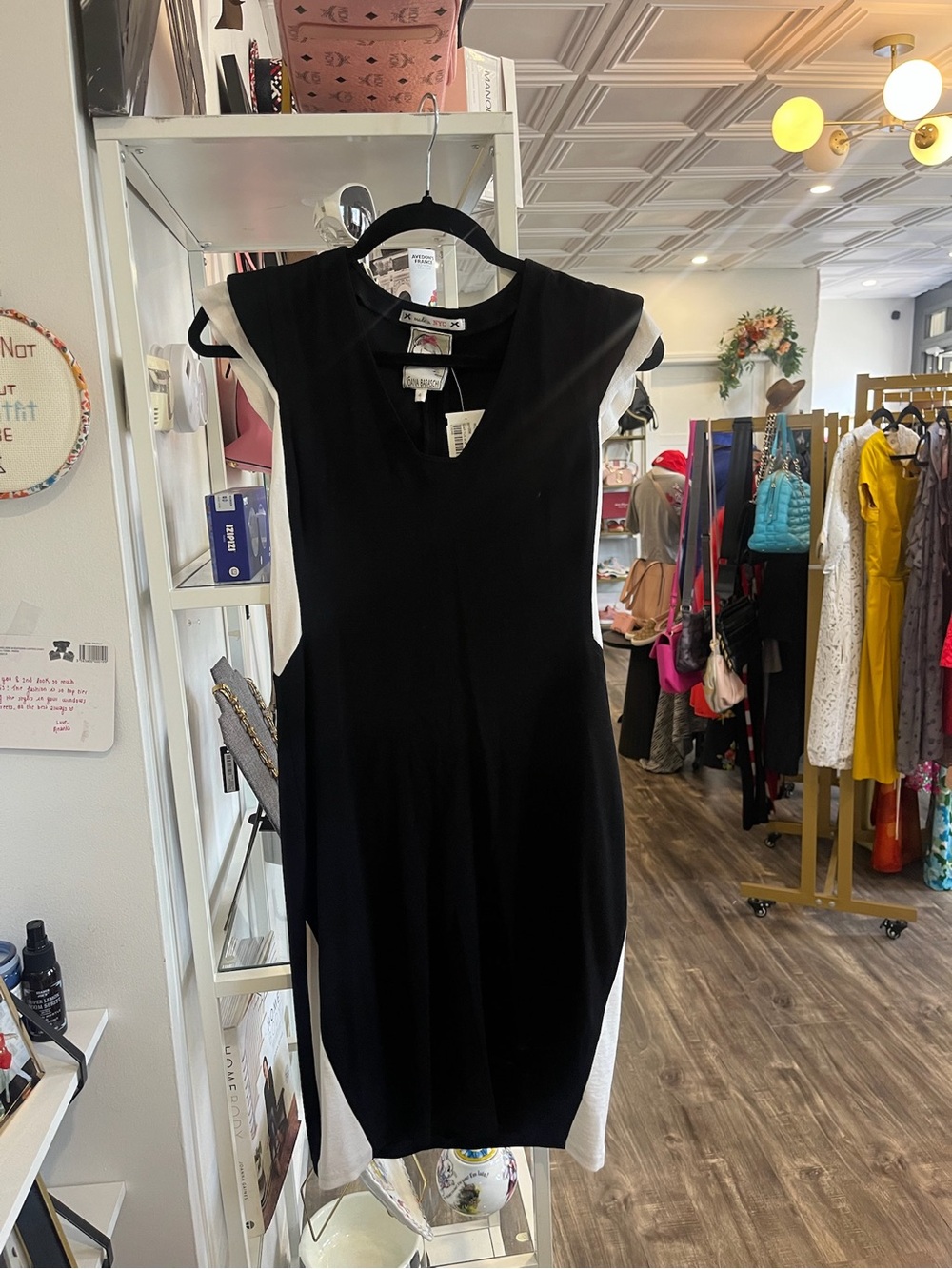 Yoana Baraschi Black Dress with White Side Panels NWT